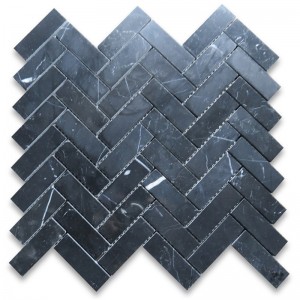 Nero marquina 1x3 halszálkás mozaik csempe csiszolt